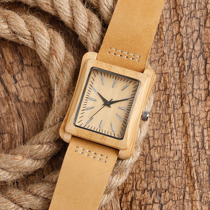 Ρολόι Bamboo Rectangle Leather Strap Classic Unisex (W246301)