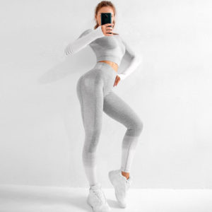 Yoga Set Αθλητικό Κολάν Ψηλόμεσο & Μπουστάκι Μακρυμάνικο White - Small