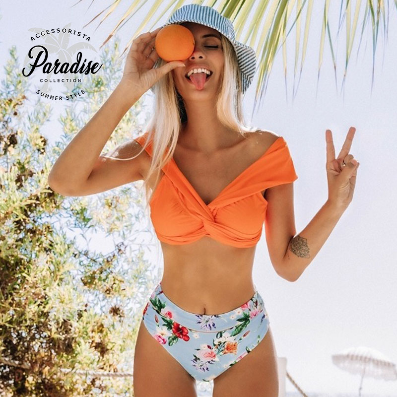 Μαγιό Tropical Orange με Βολάν - Paradise 2020