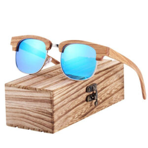 Γυαλιά Ηλίου Bamboo Clubmaster Style με Μπλε Polarized Φακό (8101)