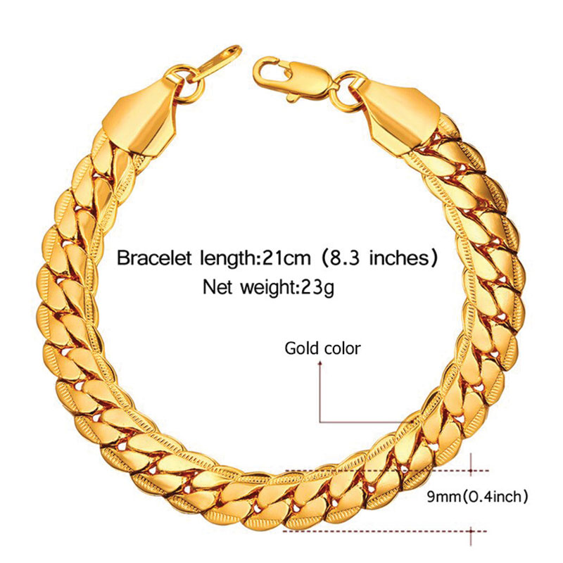 U7 Βracelet Cuban Snake Skin - Ορύχαλκο / 18KGP Gold – 21CM