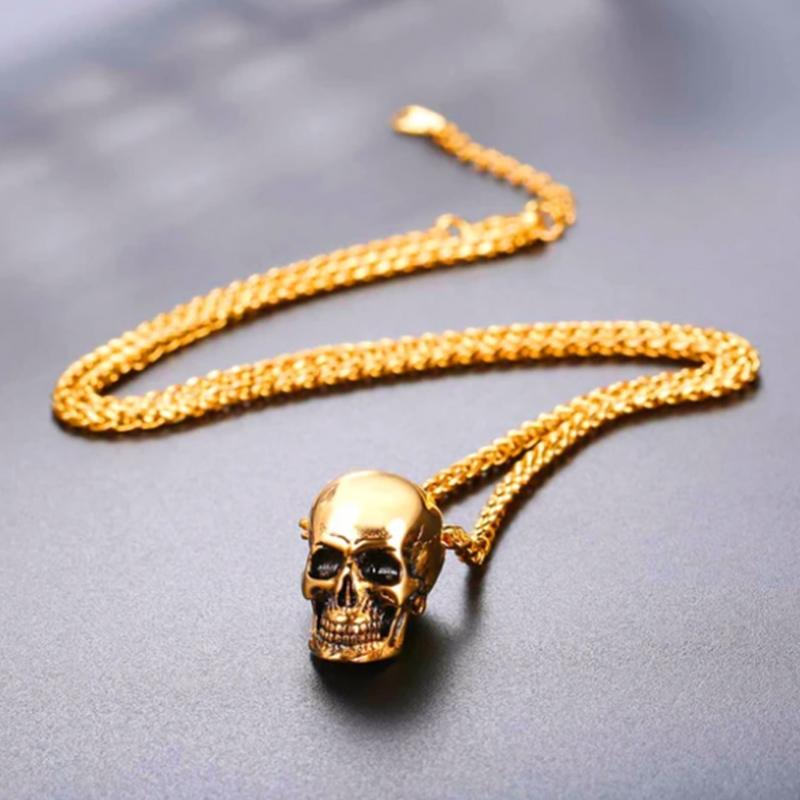 U7 Chain 3mm με Pendant Gothic Skull - Ανοξείδωτο Ατσάλι / 18KGP Gold – 50CM