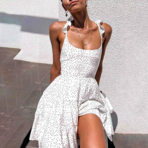 Φόρεμα Vintage White Dots Εξώπλατο (F0005)