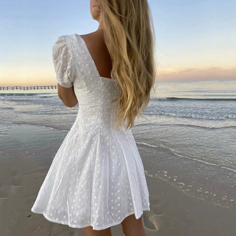 Φόρεμα Vintage White με Μανίκια & Κορδόνια (F0007)