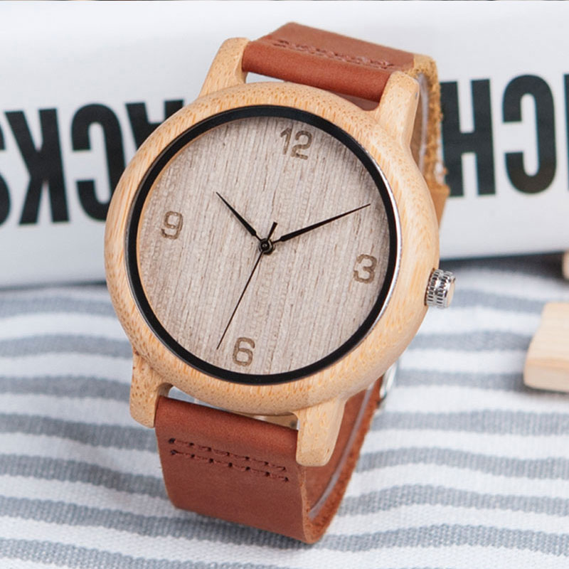 Ρολόι από Φυσικό Ξύλο και Δερμάτινο Καφέ λουράκι Unisex + Ξύλινη Συσκευασία Δώρου