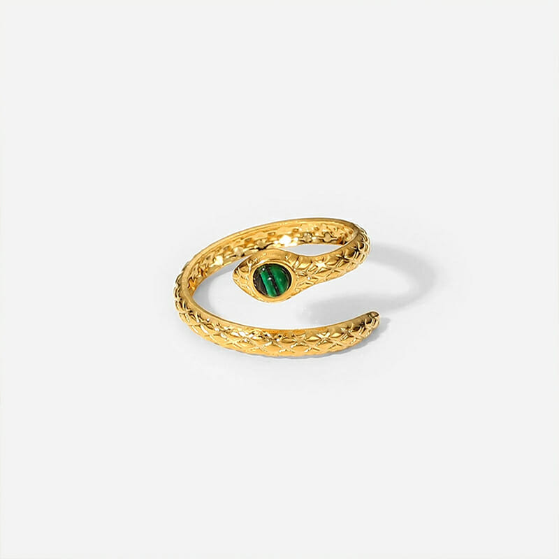 Ανοξείδωτο Δαχτυλίδι Χρυσό Cobra Snake με Πράσινη Πέτρα Αδιάβροχο Ρυθμιζόμενο (JDR201739)