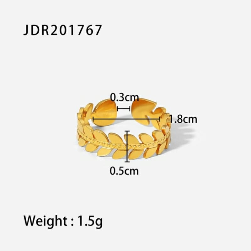 Ανοξείδωτο Δαχτυλίδι Χρυσό Leaf Shape Αδιάβροχο Ρυθμιζόμενο (JDR201767)