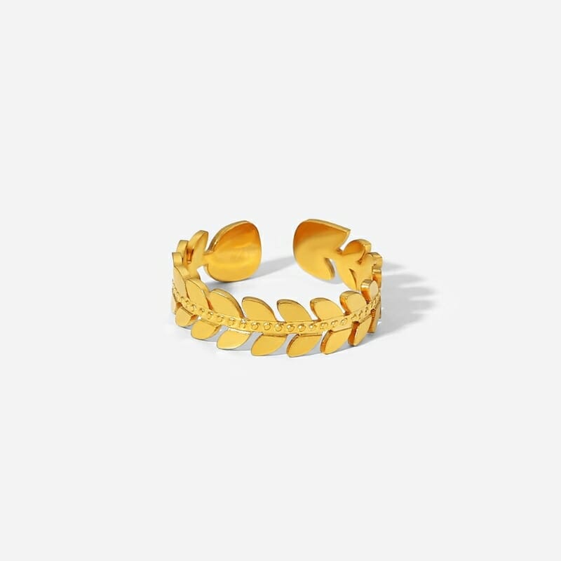 Ανοξείδωτο Δαχτυλίδι Χρυσό Leaf Shape Αδιάβροχο Ρυθμιζόμενο (JDR201767)