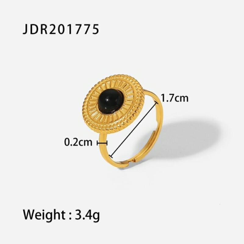 Ανοξείδωτο Δαχτυλίδι Χρυσό Round με Μαύρη Πέτρα Αδιάβροχο Ρυθμιζόμενο (JDR201775)