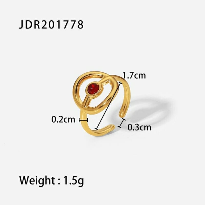 Ανοξείδωτο Δαχτυλίδι Χρυσό Bohemian με Κόκκινη Πέτρα Αδιάβροχο Ρυθμιζόμενο (JDR201778)
