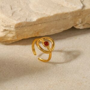 Ανοξείδωτο Δαχτυλίδι Χρυσό Bohemian με Κόκκινη Πέτρα Αδιάβροχο Ρυθμιζόμενο (JDR201778)