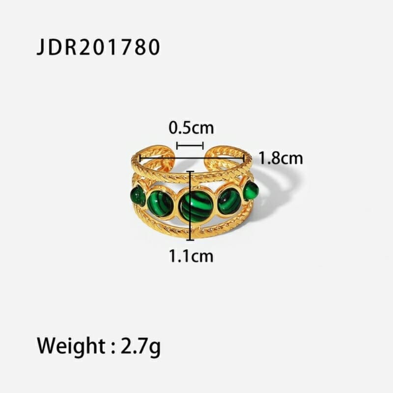 Ανοξείδωτο Δαχτυλίδι Χρυσό με Μαλαχίτη Πέτρες Αδιάβροχο Ρυθμιζόμενο (JDR201780)