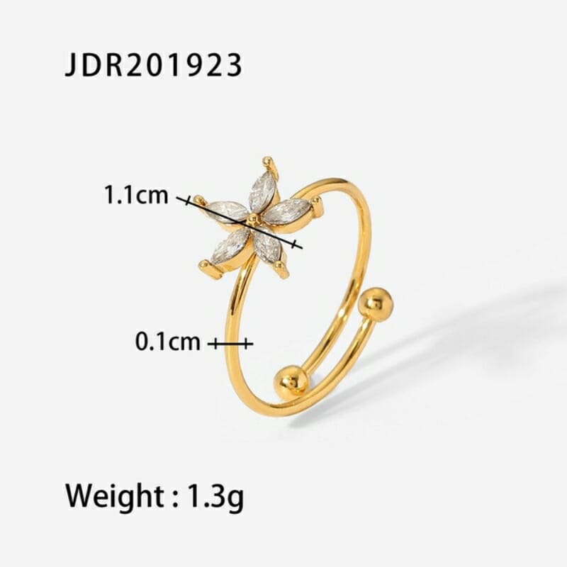 Ανοξείδωτο Δαχτυλίδι Χρυσό Flower με Ζιργκόν Πέτρα Αδιάβροχο Ρυθμιζόμενο (JDR201923)