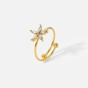 Ανοξείδωτο Δαχτυλίδι Χρυσό Flower με Ζιργκόν Πέτρα Αδιάβροχο Ρυθμιζόμενο (JDR201923)