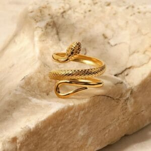 Ανοξείδωτο Δαχτυλίδι Χρυσό Classic Snake Αδιάβροχο Ρυθμιζόμενο (JDR202005)