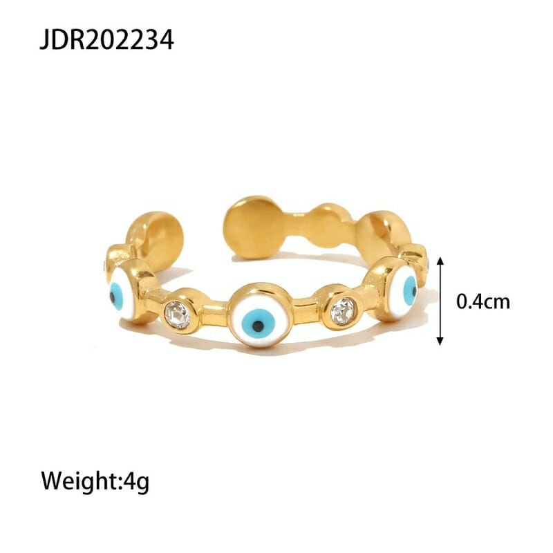Ανοξείδωτο Δαχτυλίδι Χρυσό Flower με Blue Eye Αδιάβροχο Ρυθμιζόμενο (JDR202234)