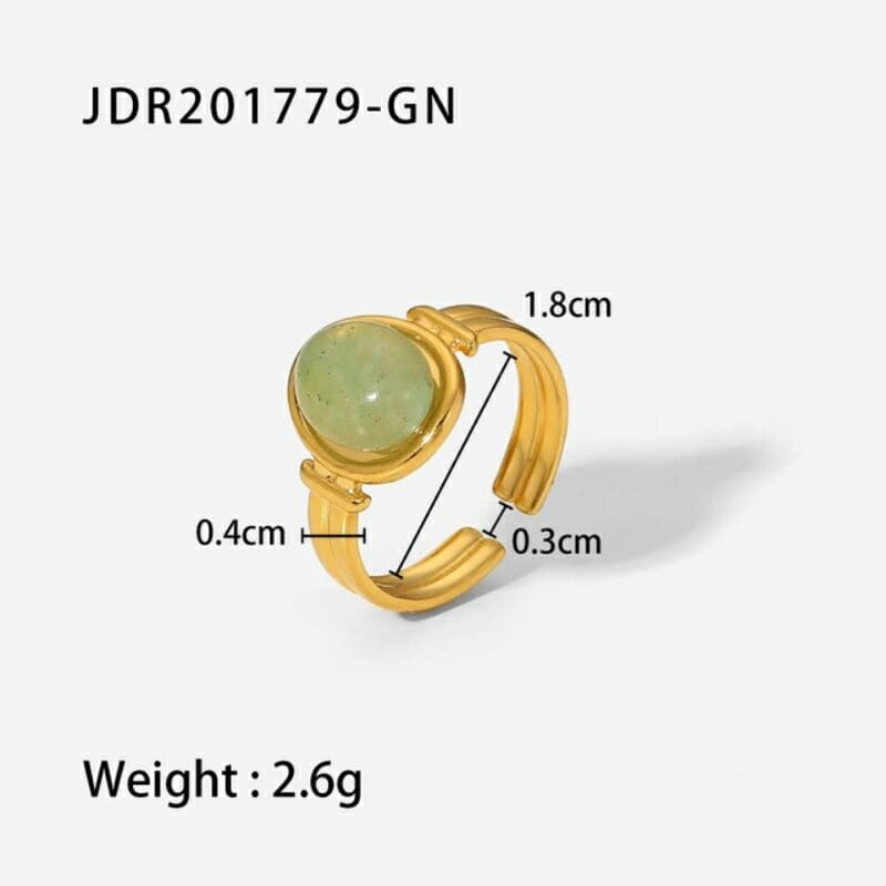 Ανοξείδωτο Δαχτυλίδι Χρυσό Natural Amethyst με Πράσινη Πέτρα Αδιάβροχο Ρυθμιζόμενο (JDR201779-GN)