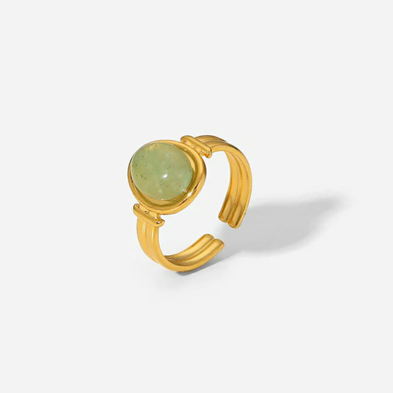 Ανοξείδωτο Δαχτυλίδι Χρυσό Natural Amethyst με Πράσινη Πέτρα Αδιάβροχο Ρυθμιζόμενο (JDR201779-GN)