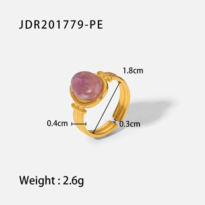 Ανοξείδωτο Δαχτυλίδι Χρυσό Natural Amethyst Purple Stone Waterproof Resizable (JDR201779-PE)
