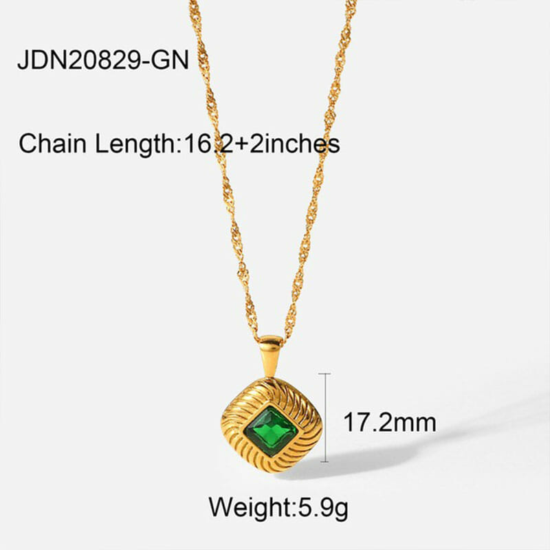Ανοξείδωτο Κολιέ Χρυσό Square Button Zircon Αδιάβροχο (JDN20829-GN)