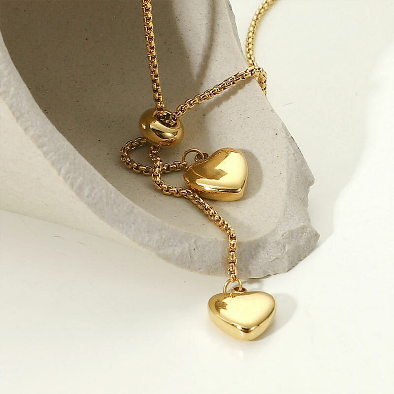 Ανοξείδωτο Κολιέ Χρυσό Vintage Double Heart (JDN20868)