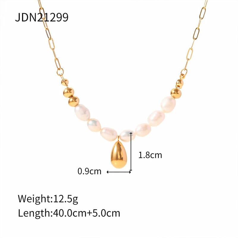 Ανοξείδωτο Κολιέ Χρυσό Drop Pearl Αδιάβροχο (JDN21299)