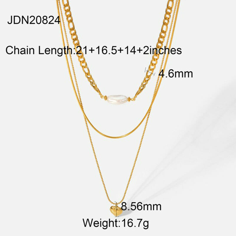 Ανοξείδωτο Κολιέ Multilayer Χρυσό Link Chain Pearl Αδιάβροχο (JDN20824)