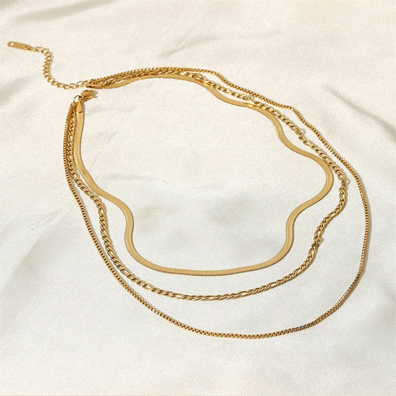 Ανοξείδωτο Κολιέ Multilayer Χρυσό Snake Chain Αδιάβροχο (JDN21080)